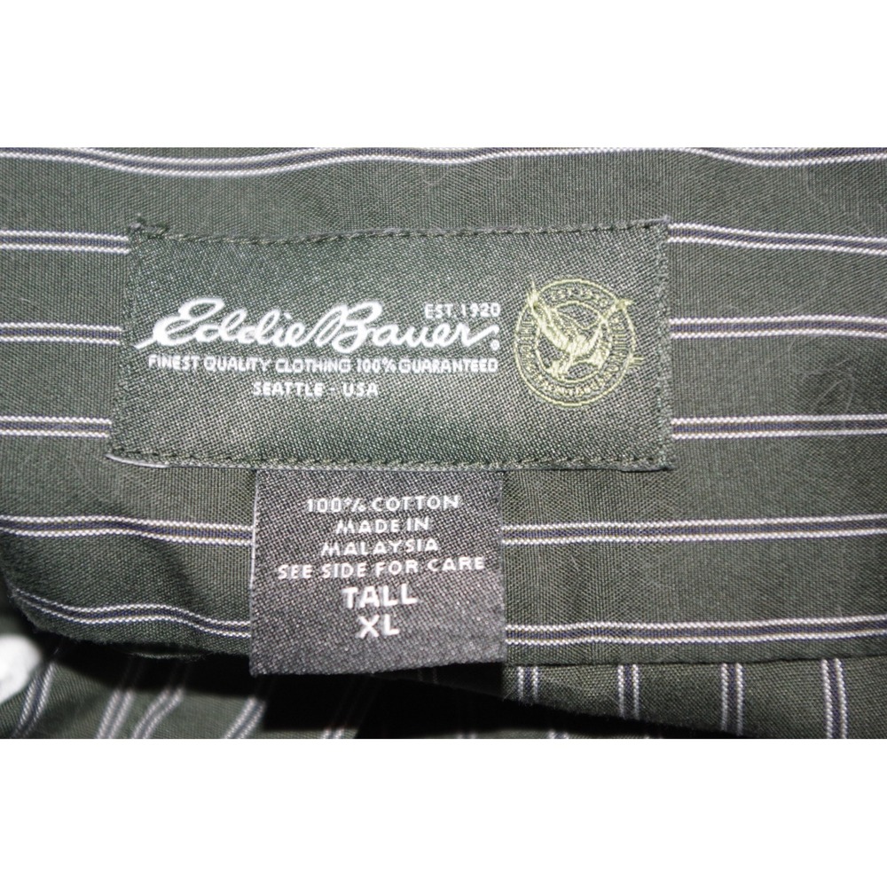 Eddie Bauer Men XL Tall Green Striped Button Shirt Wrinkle Resistant Cotton - Picture 4 of 4